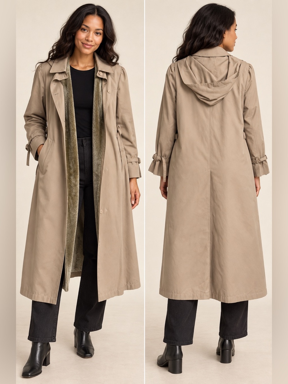 Misty Harbor Women’s 14 Petite Tan Hooded Trench Coat